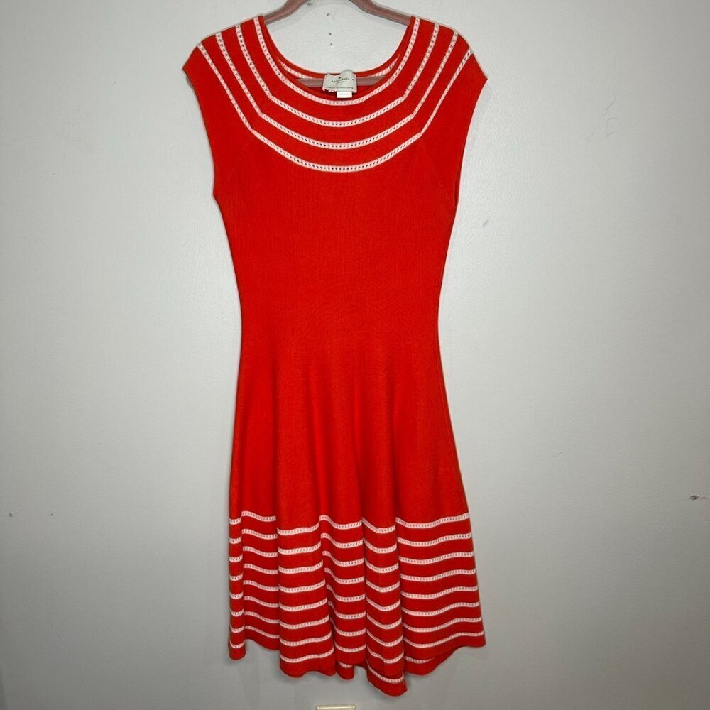 Kate Spade Amalia Sweater Dress M Orange & Ivory Cap Sleeve A-line Fit Flare